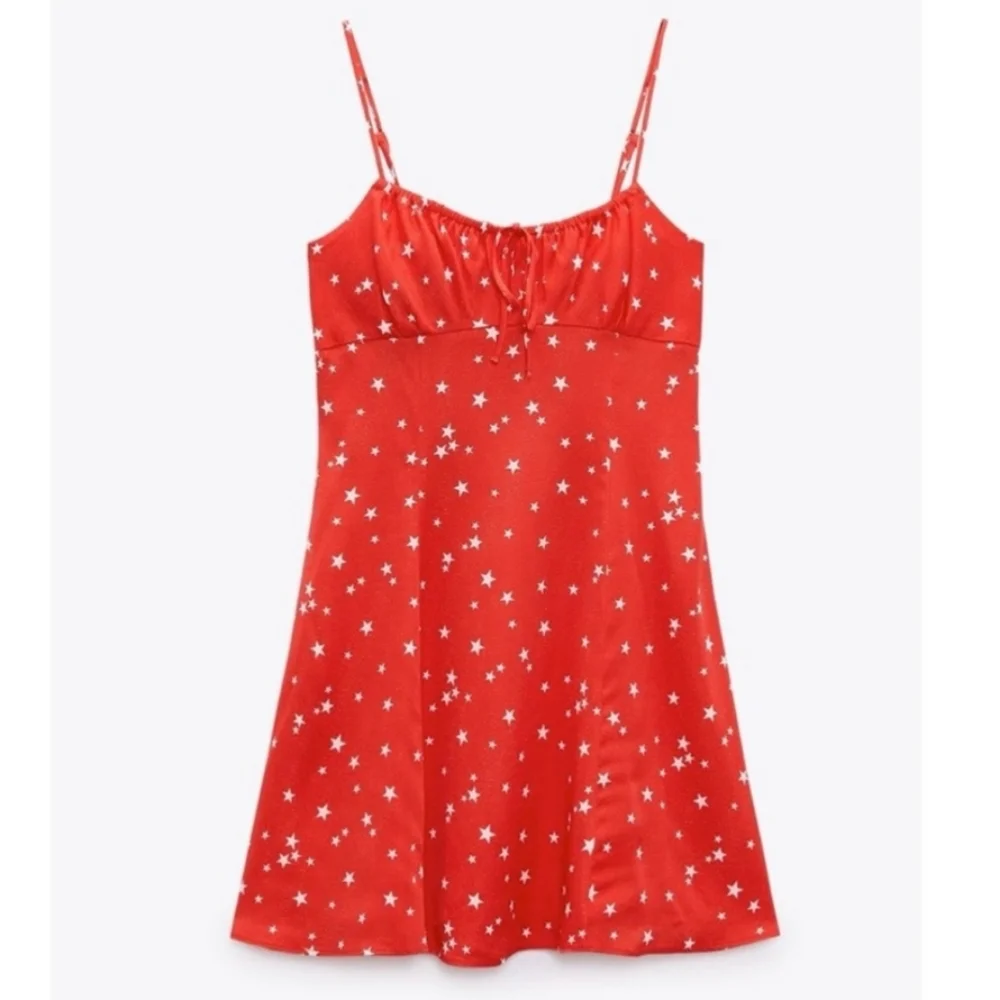 Zara Red Satin Star Strappy Polka Dot Mini Dress Size XS